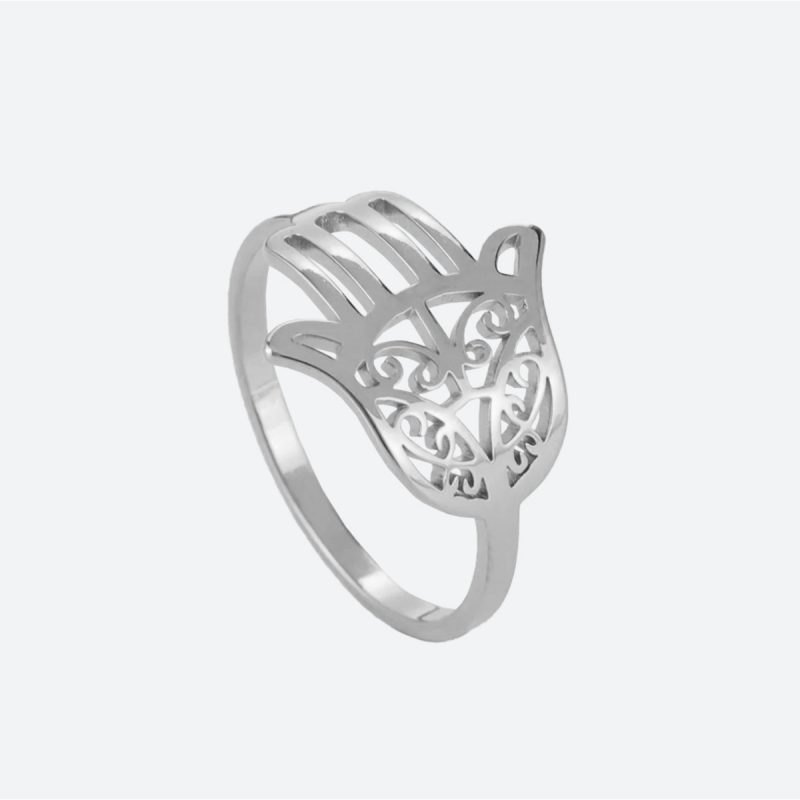 Bague islam Khamsa-argent